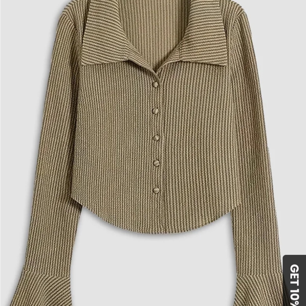 Olive Ribbed Button-Up Women's Top